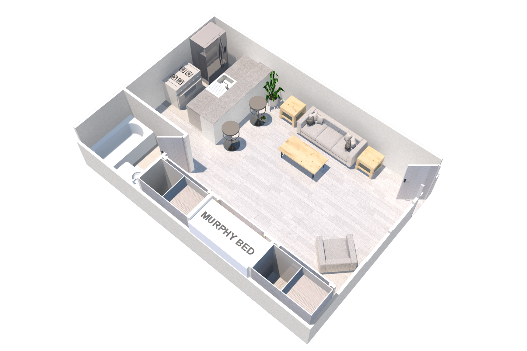 Floor plan for studio, 1 bath, 336 sqft